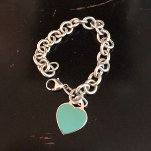 Sterling T&Co RTT blue enamel heart tag bracelet